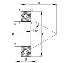 推力角接觸球軸承 7602025-2RS-TVP, 單向，接觸角 a = 60°，限制公差，兩側唇密封