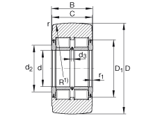 支撐型滾輪 NNTR55X140X70-2ZL, 滿裝滾子，軸向引導，兩側唇密封