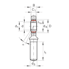 桿端軸承 GAL8-UK, 根據(jù) DIN ISO 12 240-4 標(biāo)準(zhǔn)，帶左旋外螺紋，需維護(hù)