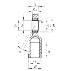 桿端軸承 GIR30-UK, 根據(jù) DIN ISO 12 240-4 標(biāo)準(zhǔn)，帶右旋內(nèi)螺紋，免維護