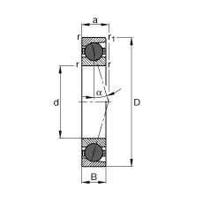 主軸軸承 HCB7204-C-T-P4S, 調節，成對或單元安裝，接觸角 α = 15°，陶瓷球，限制公差