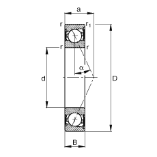 主軸軸承 B7000-E-2RSD-T-P4S, 調(diào)節(jié)，成對安裝，接觸角 α = 25°，兩側(cè)唇密封，非接觸，限制公差