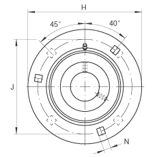 軸承座單元 GRA40, 帶三個(gè)/四個(gè)螺栓孔的法蘭的軸承座單元，沖壓鋼板，偏心鎖圈，P 型密封